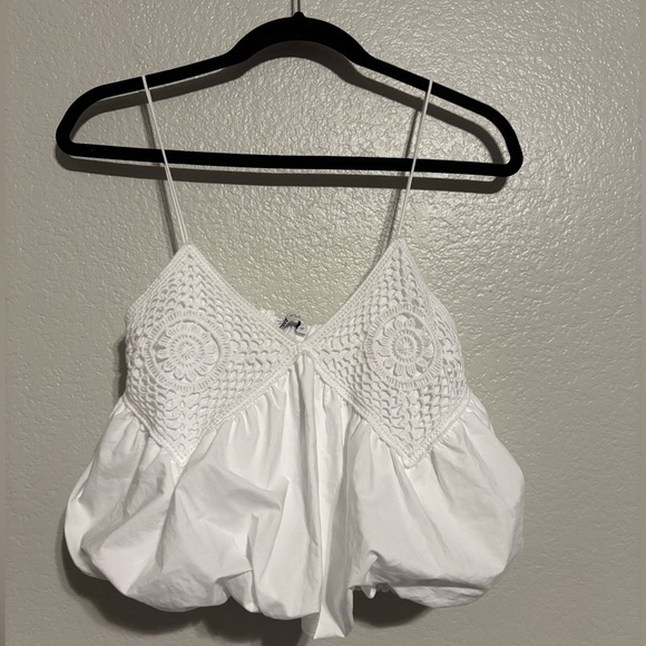Zara White Balloon Hem Combination Top size Small - Picture 2 of 5